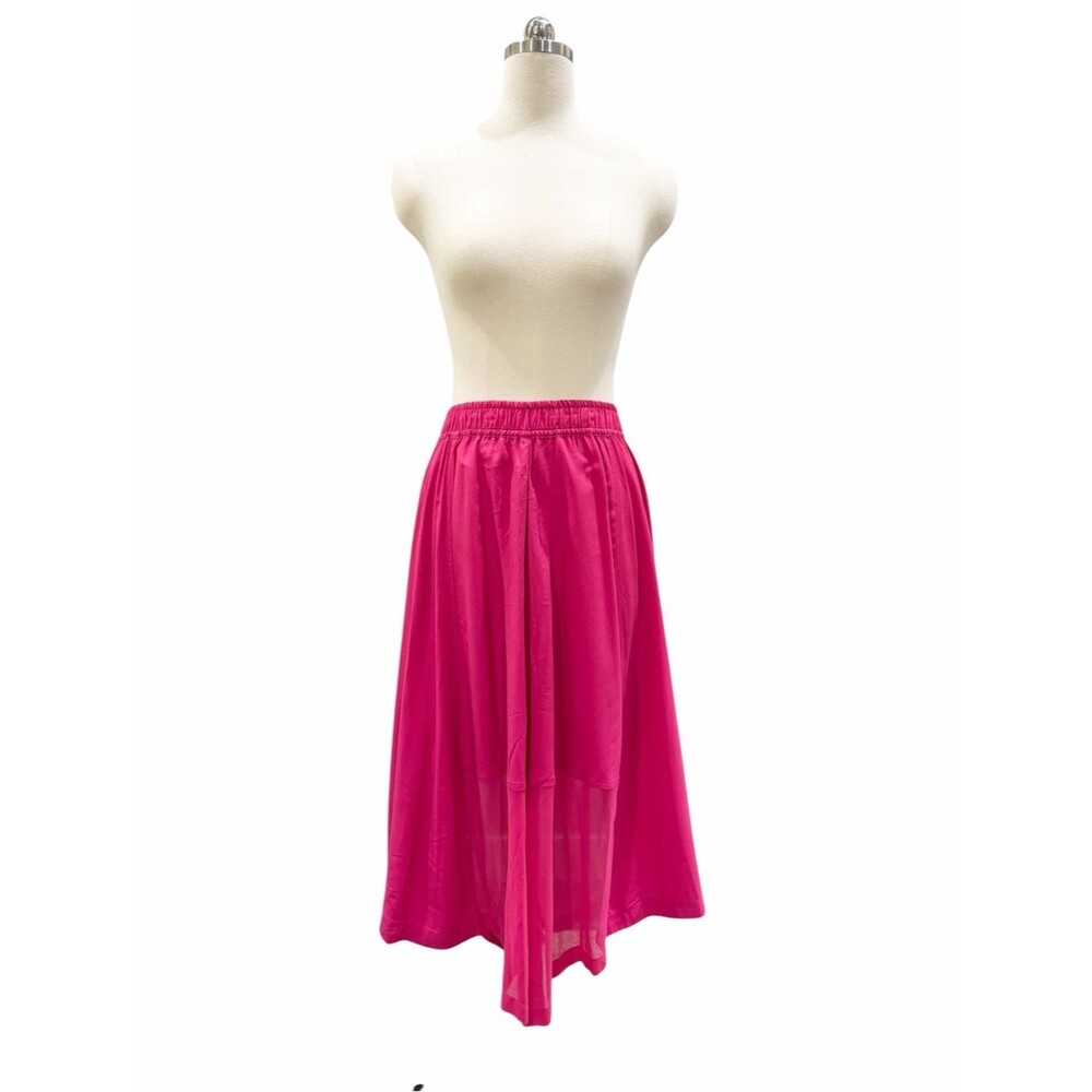 DKNY Handkerchief Hem Mixed Media Pull On Elastic Waist Maxi Skirt Pink XL NEW - Picture 3 of 16